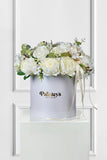 White Bliss Luxe Silk Petal Box: Pure Elegance in a Timeless Arrangement