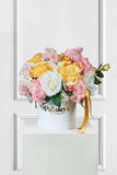 Blissful Harmony Silk Petal Box: Soft roses and elegant hydrangeas