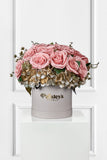 Golden Love Luxe Silk Petal Box: Gleaming Romance with Pink Roses & Golden Hydrangeas