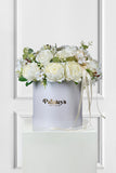 White Bliss Luxe Silk Petal Box: Pure Elegance in a Timeless Arrangement