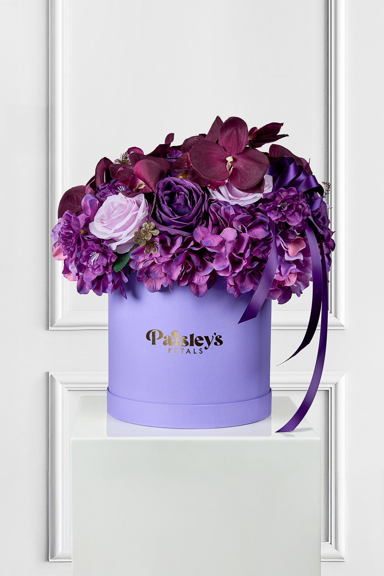 Purple Rain Luxe Silk Petal Box: Dark Romance in a Moody Luxe Arrangement