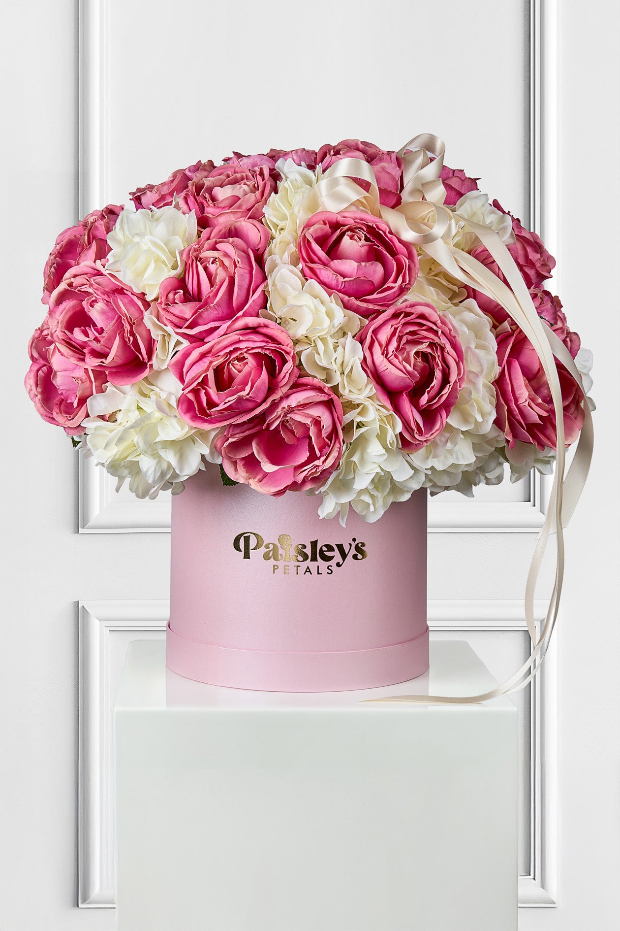 Roses Galore Luxe Silk Petal Box: A Composition of Soft Colors in a Luxe Arrangement